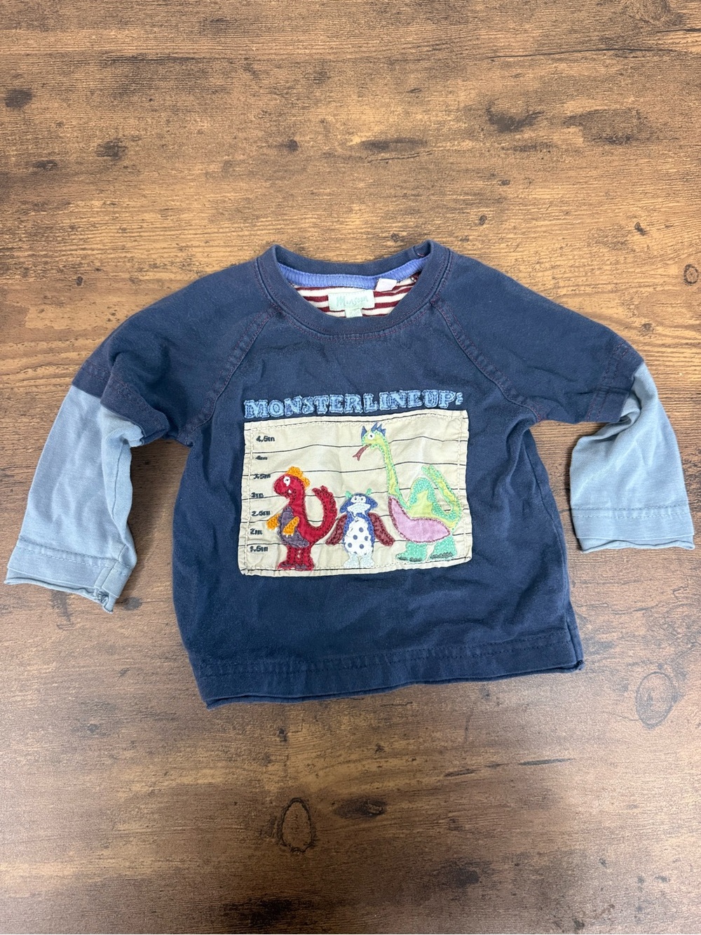 ⭐️5 for $20⭐️ Navy Long-Sleeve Kids Tee with Monster Patch Monsoon 3-6M